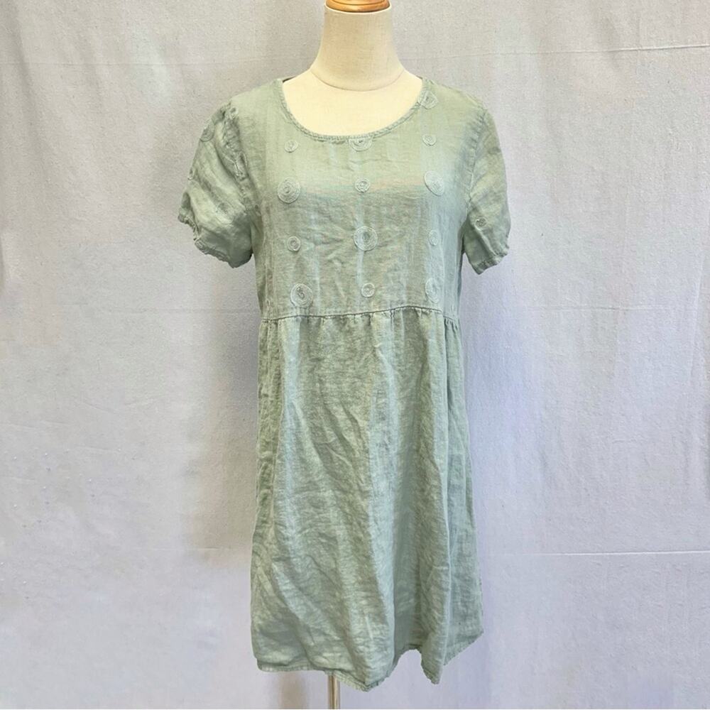 Terzo Millennio linen sage green‎ shirt sleeve lagenlook shift dress size medium